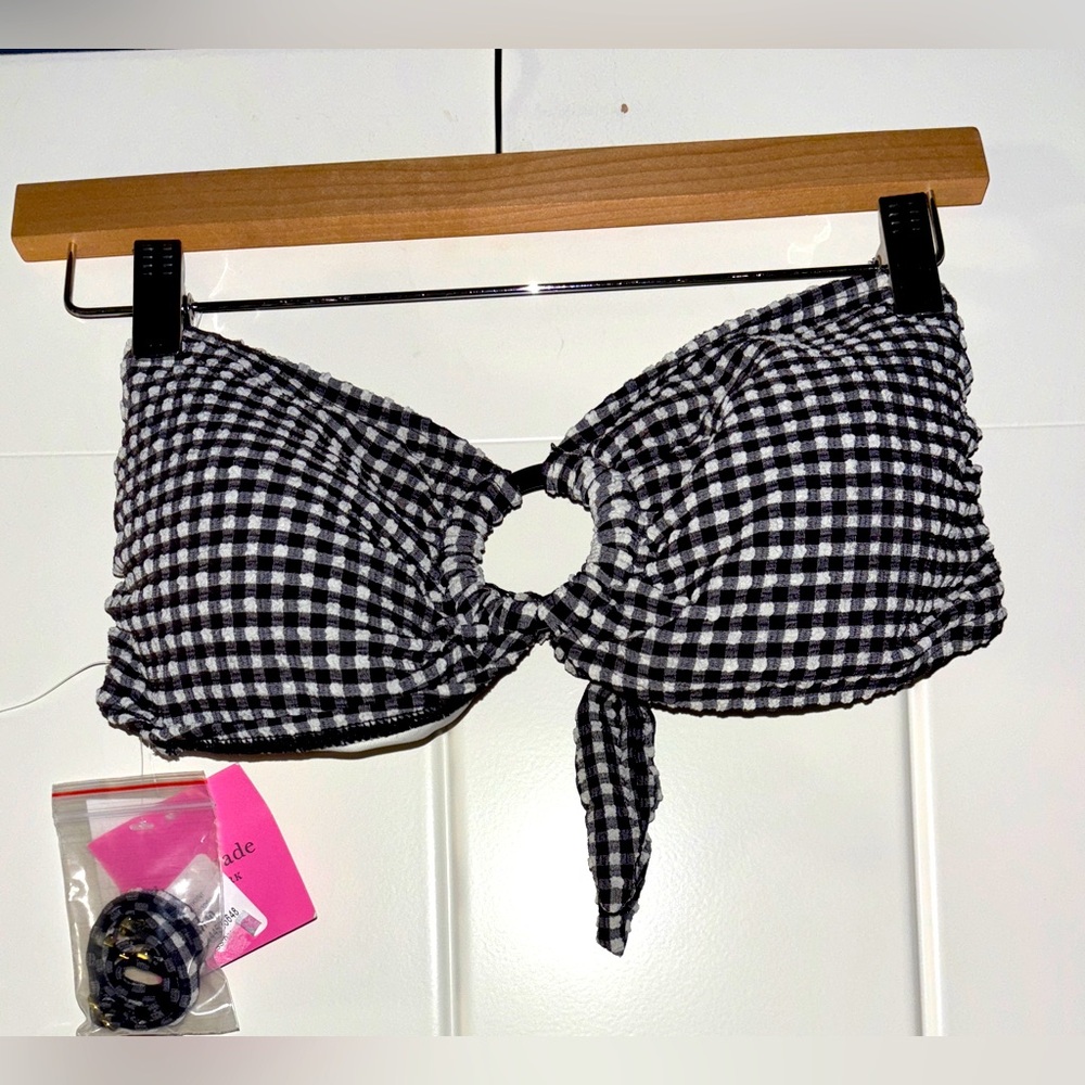 Kate Spade New York Gingham Ring Bandeau Bikini Top Women M Beach Summer NEW